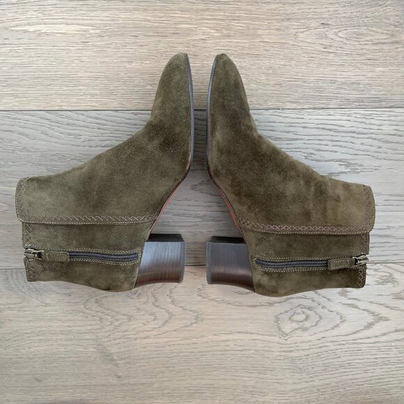 Aquatalia Block Heel Almond Toe Suede Leather Boots Side Zip Olive Green Sz 9 - Picture 8 of 15